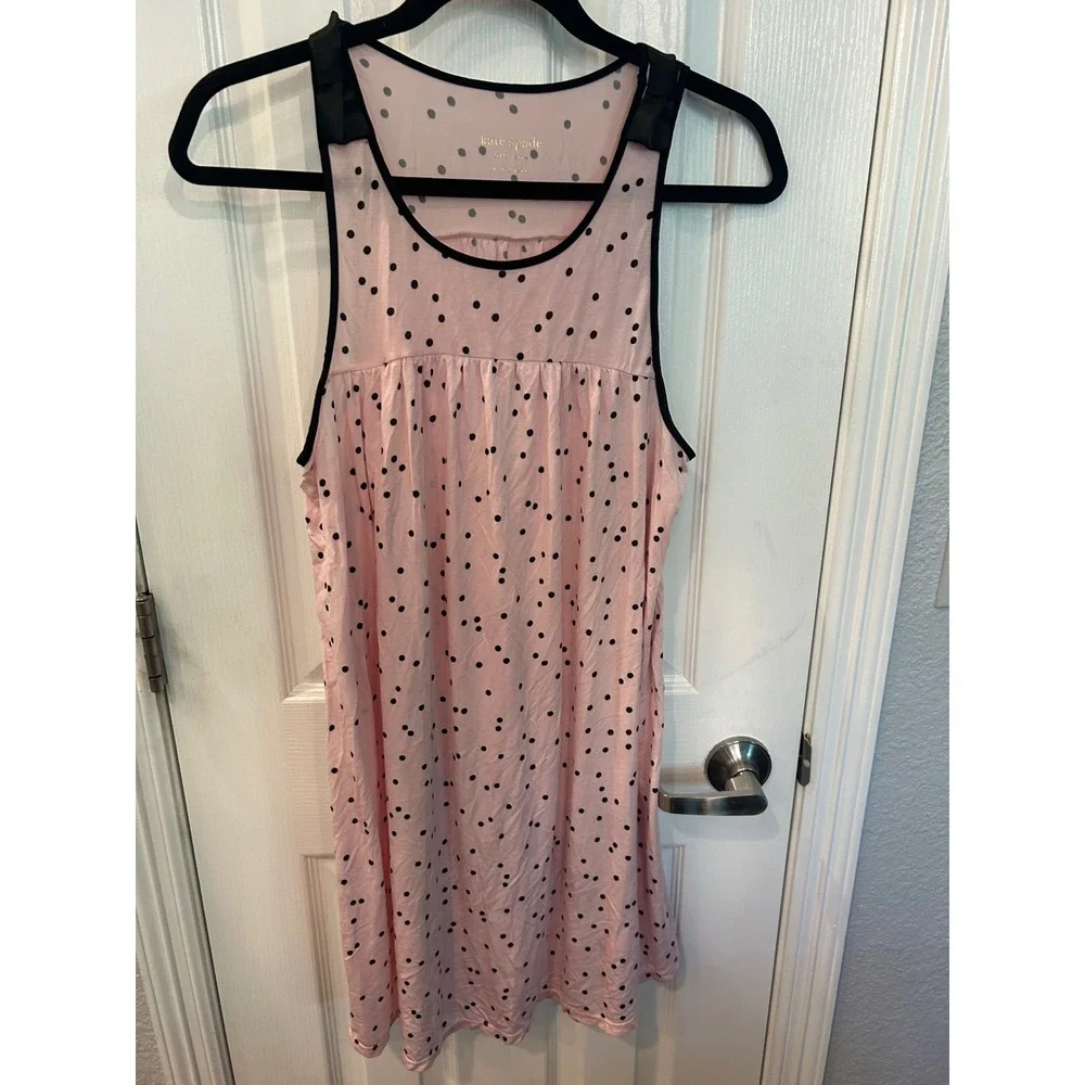 ❤️ Kate‎ Spade Nightgown Pink Polka Dot Bow Shoulder Modal Chemise Sleepwear S